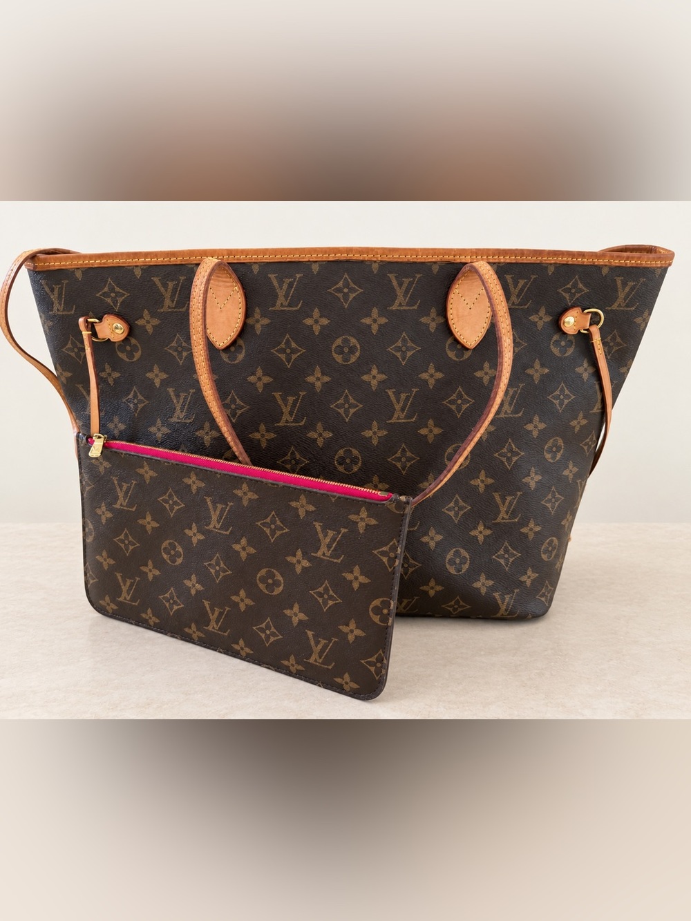 Louis Vuitton Neverfull MM Monogram Cerise with Attachable Pochette!